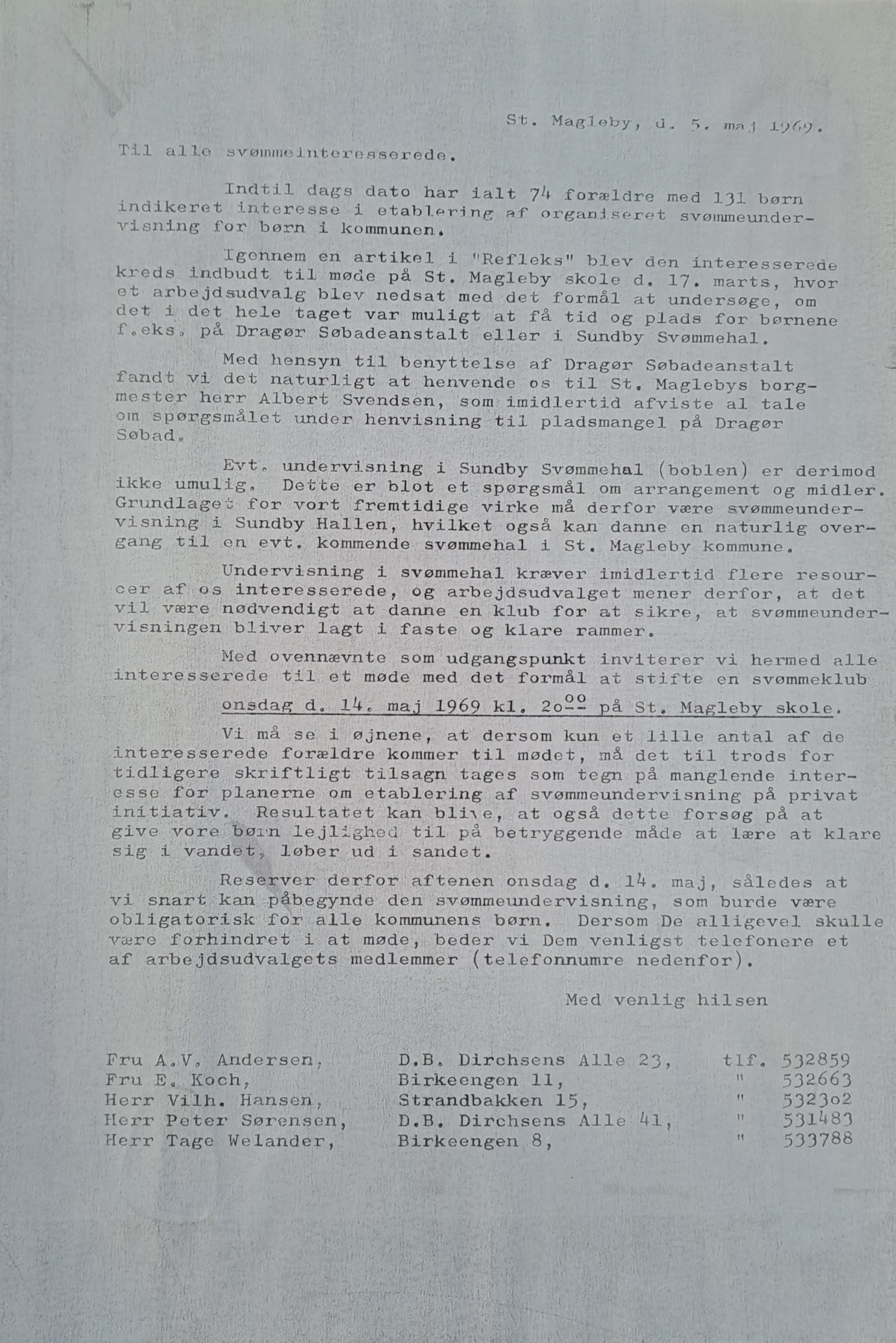 Pressemeddelelse udsendt før stiftelsen den 14. maj 1969. (Dragør Lokalarkiv)