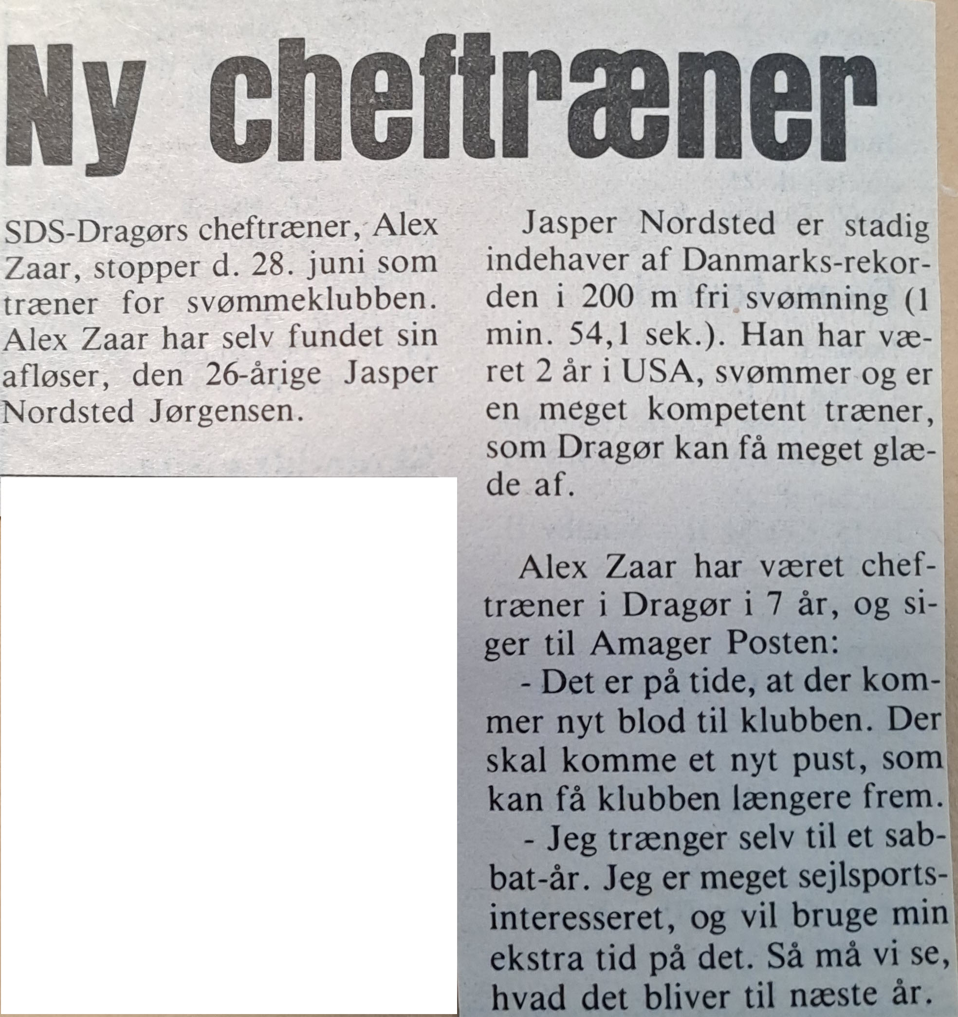 Artikel om ny cheftræner i Amager Posten 17.05.1983 (Dragør Lokalarkiv)